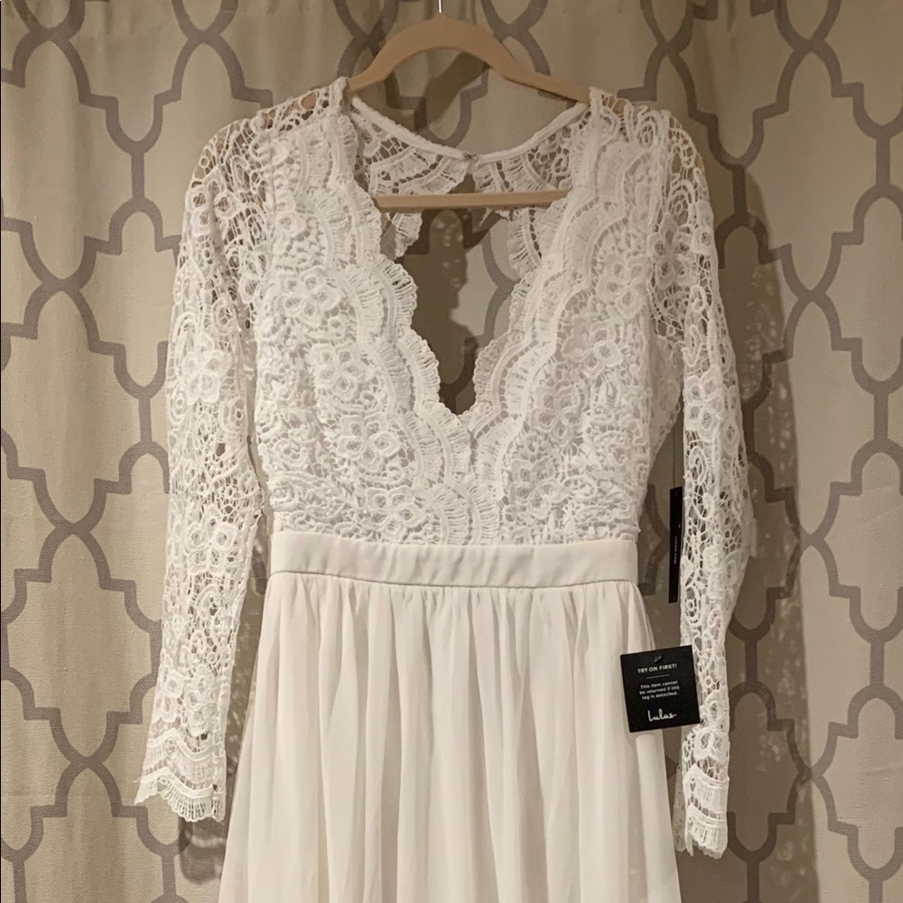 Awaken My Love White Long Sleeve Lace Maxi Dress